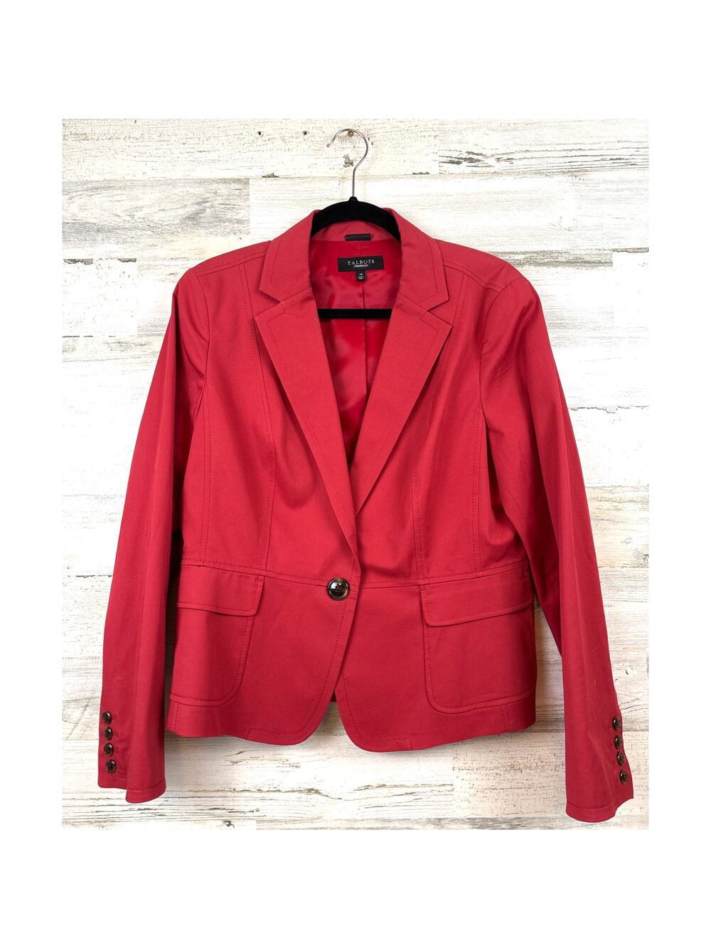 Talbots Womens 14 Burgundy Classic Stretch Lightweight Blazer Jacket NEW Work